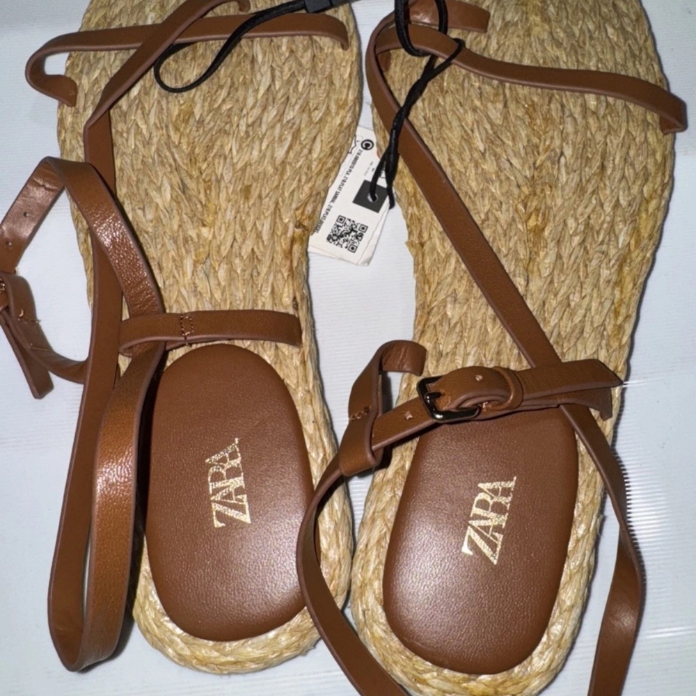 Zara jute espadrille leather sandals 37 - Picture 3 of 4
